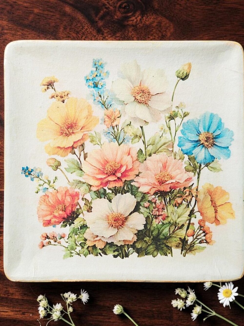 Handmade Ceramic Floral Wild Flower Trinket Ring Dish, Catch All Tray